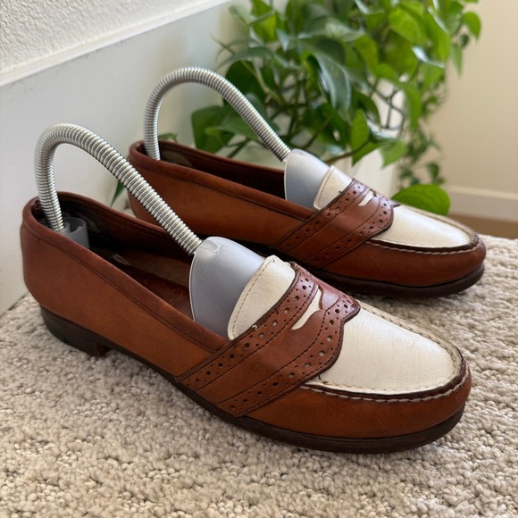 Ralph Lauren Shoes - VINTAGE 80s RALPH LAUREN Two Tone Leather Penny Loafers 7.5 AA BENCH MADE MAINE